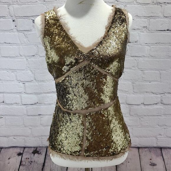 Sheer sequence Gold tank top with cross back - Picture 2 of 16
